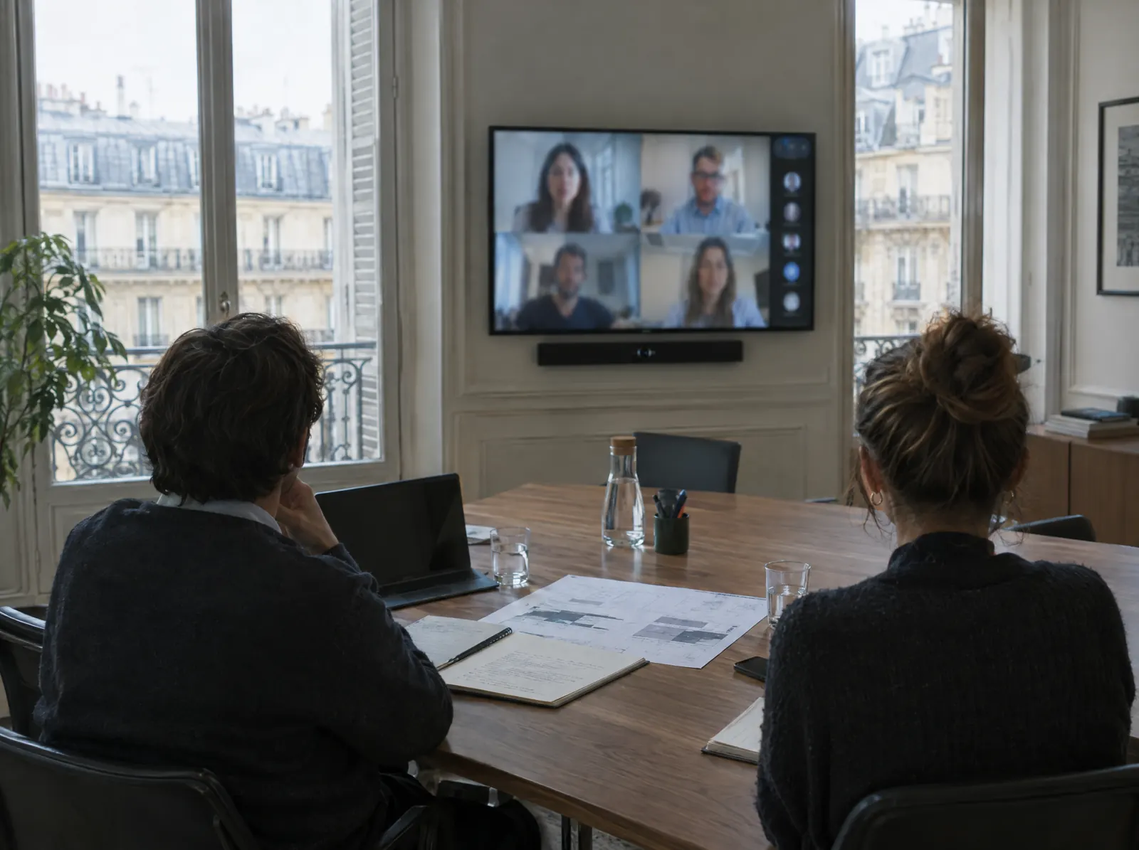 Video meeting between French and American teams